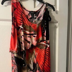 Coral, black, beige pullover top